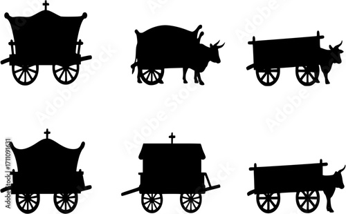 Romeria de El Rocio Ox Cart Silhouette Romeria de El Rocio Pilgrimage Ox drawn cart in solid brown with a simple cross on top
