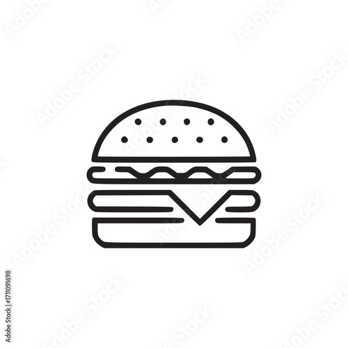 Vector art of minimalist burger illustration ideal for fast food menus, restaurant branding, or culinarythemed designs its clean lines make it a versatile graphic element