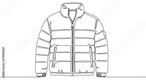 Line style illustration of a padded winter jacket on a transparent background  
