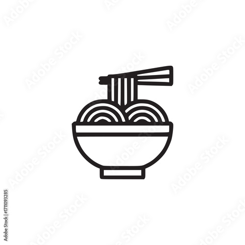Vector art of a minimalist line art illustration of a bowl of noodles with chopsticks, the noodles are depicted with simple, clean lines, creating a modern and graphic representation of food