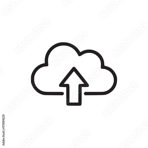 Illustration of a cloud upload icon the cloud and arrow are drawn with a simple, clean line style, making it appear modern and minimalist