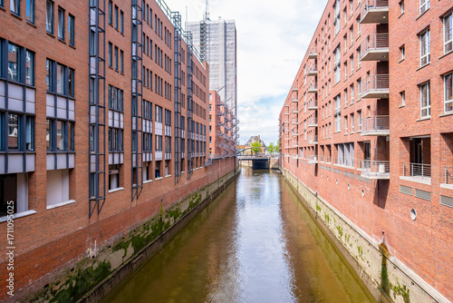 Modern Brick Buildings Along the Canal in Hamburg, Germany