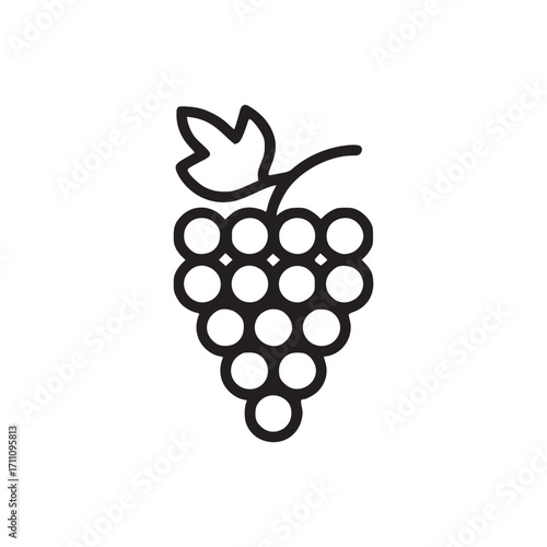 Illustration of a bunch of grapes simple vector icon of a fruit with a leaf design element for logo, print, web, and other creative projects minimalist style