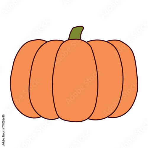 Pumpkin, squash, autumn vegetable isolated on transparent. Hand drawn vector illustration. Line art design. Halloween, Thanksgiving, harvest festival traditional holiday element, seasonal clip art