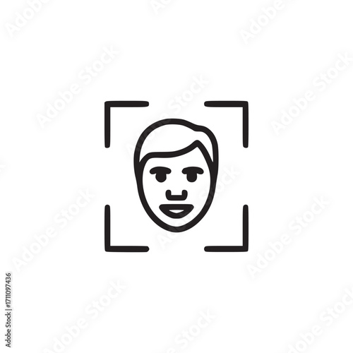 Vector art of minimalist vector icon of a face recognition system represents facial identification, security, and technology clean and modern design for various applications