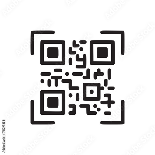 Vector art of black and white qr code, a twodimensional barcode that stores information in a matrix of squares, used for various applications like mobile payments and data storage