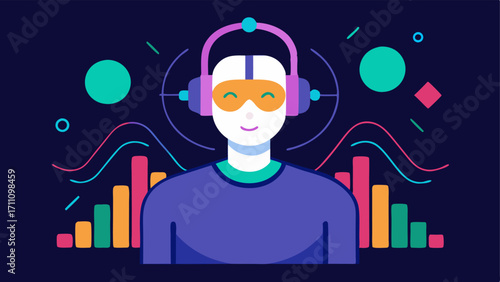 Brainwave Visualization An illustration showing a biohacker with a headset surrounded by glowing waveforms and colorful graphs above their head representing brainwave activity.