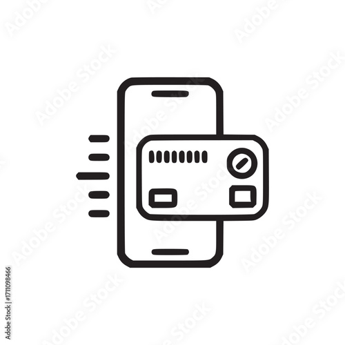 Vector art of mobile payment icon smartphone and credit card concept for online transaction, banking, or ecommerce simple line art vector illustration for app, website, or design