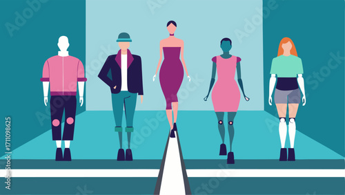 Fashion Show A runway scene with models of different abilities strutting in trendy adaptive attire highlighting garments that feature adjustable elements such as Velcro and
