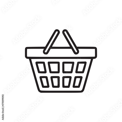 Illustration of a shopping basket the basket is drawn with a black outline and has a simple, minimalist design, making it suitable for various applications such as web design, icons, or infographics