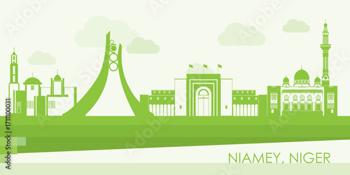 Green Skyline panorama of city of Niamey, Niger - vector illustration