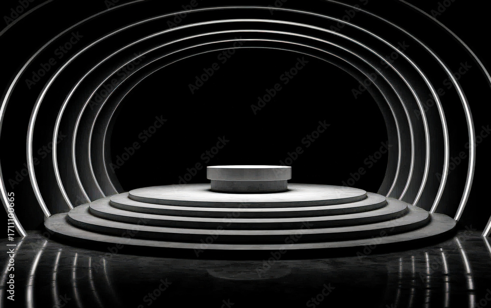 Obraz premium Modern and minimalist circular stage design with illuminated arches