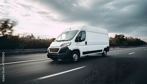Wallpaper Mural White delivery van on highway road. Torontodigital.ca