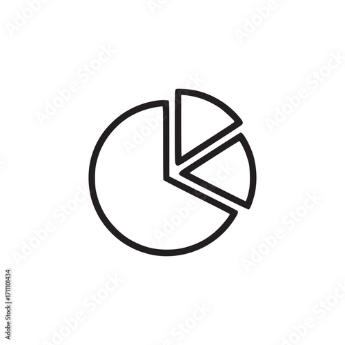 Vector art of a minimalist line art illustration of a pie chart, the chart is divided into three sections, each representing a different proportion ideal for data visualization and presentations