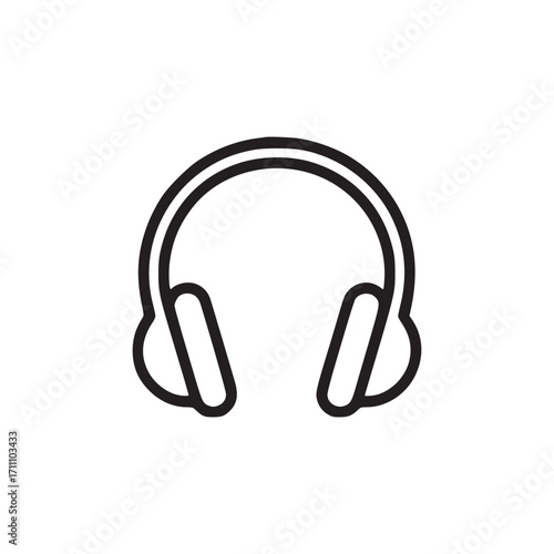 Vector art of minimalist line art illustration of headphones, the headphones feature a classic overear design with a curved headband and cushioned ear cups, suitable for use as an icon or graphic