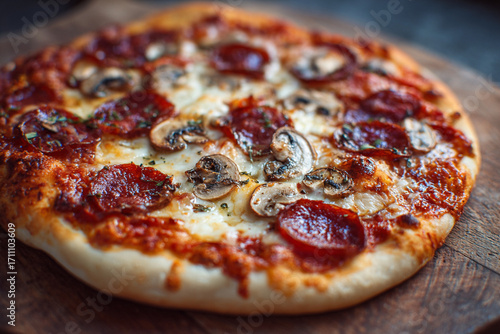 Pepperoni and mushroom pizza generative AI