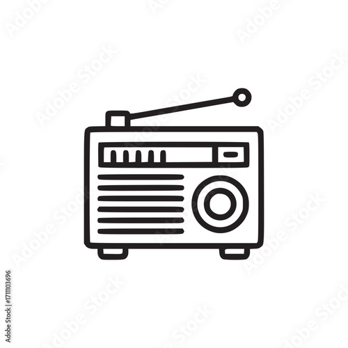 Vector art of radio icon vintage receiver with antenna, retro broadcast device, classic audio equipment, oldfashioned communication technology, nostalgia, entertainment