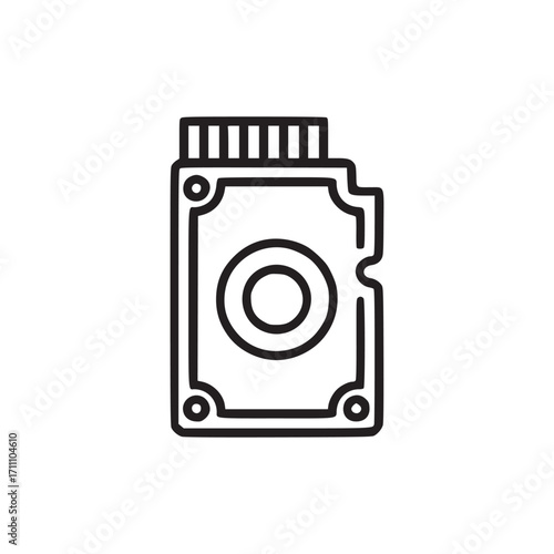 Vector art of memory card icon a simple line drawing of a storage device, representing data, memory, or digital content, perfect for minimalist designs and interfaces