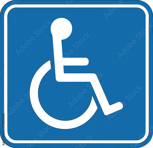The blue square icon depicts a wheelchair user, while the traffic sign signals accessible parking, entrances, and facilities, underscoring a commitment to accessibility for people with disabilities