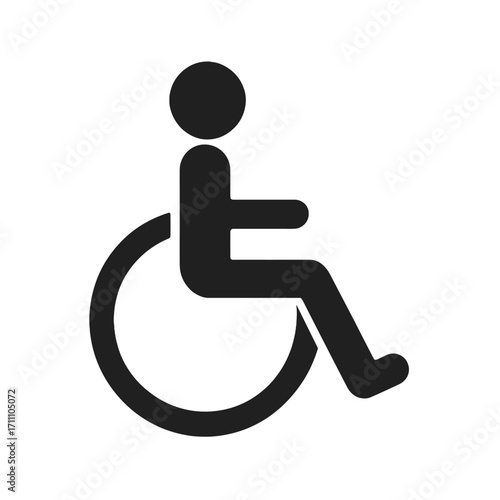 Black‑and‑white wheelchair icon depicting accessibility, featuring a person in a wheelchair with a disabled handicap sign on a transparent background, EPS