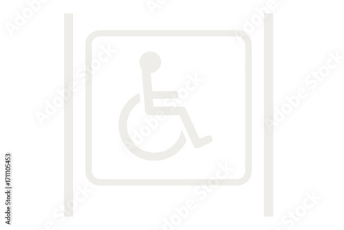 A blue handicap parking sign on an asphalt road indicates an accessibility symbol for people with disabilities, marking a designated space for vehicles with disabled drivers in a street parking