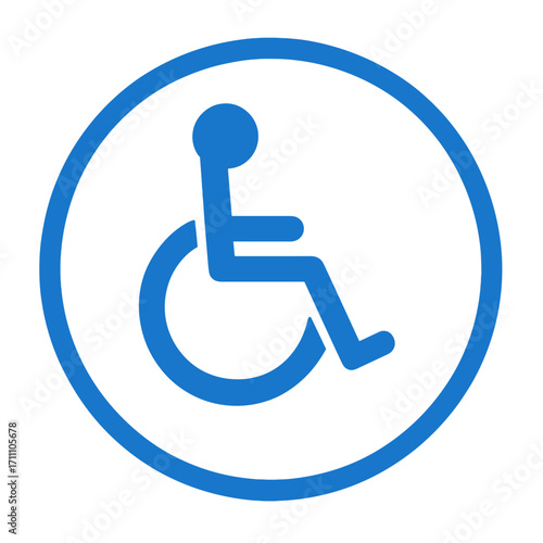 A blue circle with a handicap symbol here indicates accessibility and assistance for disabled people