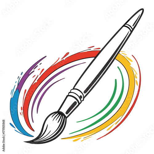 Paint brush vector illustration with colorful paint and art elements