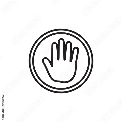 Vector art of hand in a circle this simple line art illustration features a hand inside a circle, symbolizing concepts like stop, halt, or protection the clean design makes it versatile for various ap