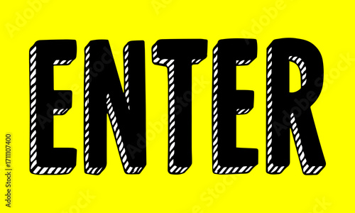 Enter Sign in doodle style on yellow background.