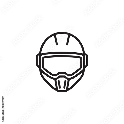 Illustration of a futuristic helmet the helmet features a sleek, modern design with a visor and integrated face mask, conveying a sense of technology and protection in a minimalist style