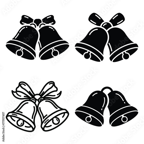 sleigh bells vector icon set, black color  and white background