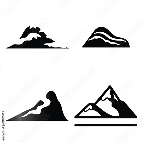 snow hill vector icon set, black color  and white background