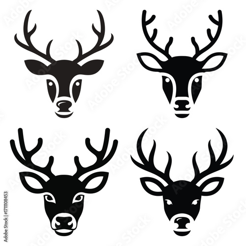 reindeer face vector icon set, black color  and white background