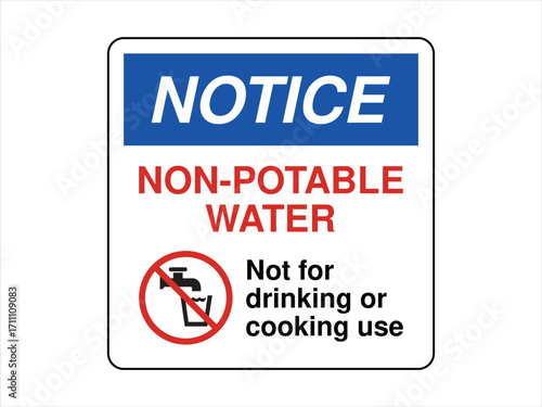 Non-Potable Water Safety Sign: Faucet Prohibition Symbol with Bold Text Warning Against Drinking or Cooking Use | High Quality Vectorial Stock Image