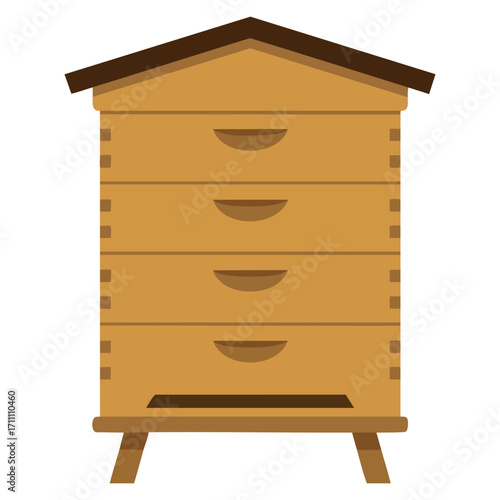 Flat style wooden beehive icon vector illustration isolated on white, design object perfect for labels, advertising visuals and beekeeping themes