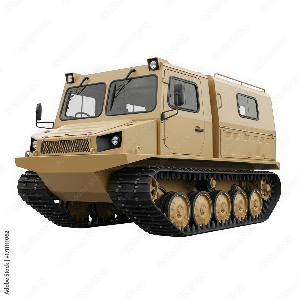 Obraz premium Tan allterrain tracked vehicle isolated on transparent background