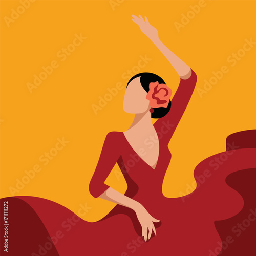 Spanish flamenco dancer isolated vector illustration, cultural design ideal for traditional themes, festival graphics and Spanish heritage visuals