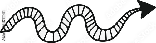Hand-drawn wavy arrow, segmented vector doodle icon