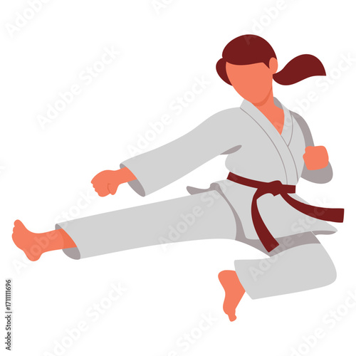 Vector illustration of a woman performing martial arts. Ideal for sport, fitness, training, action, and self defense themed visuals.