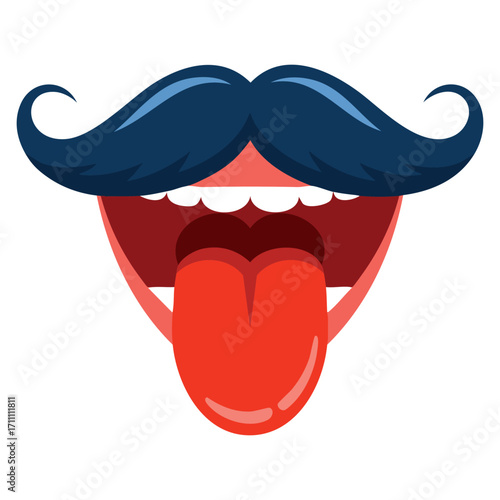 Vector illustration of cartoon mouth with mustache on white background. Ideal for humor, playful, fun, and character themed graphics.