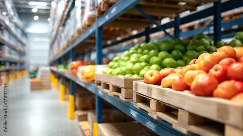 Refrigerated food storage warehouse with temperature zones and inventory tracking systems cold chain logistics equipment ensuring fresh produce and frozen goods distribution
