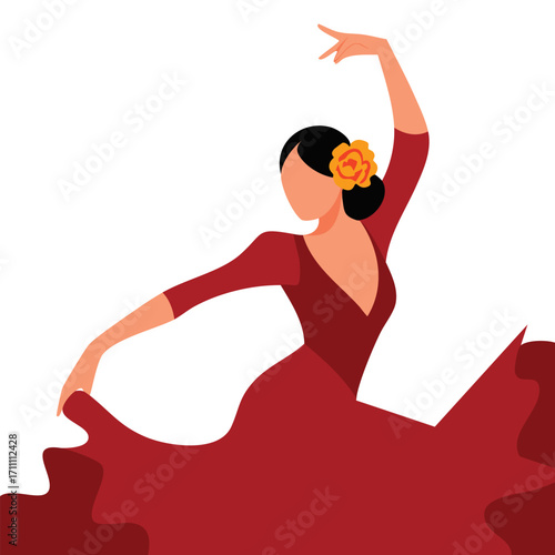 Vector illustration of isolated Spanish flamenco dancer, traditional cultural design for Spain themed projects, festivals and dance artwork
