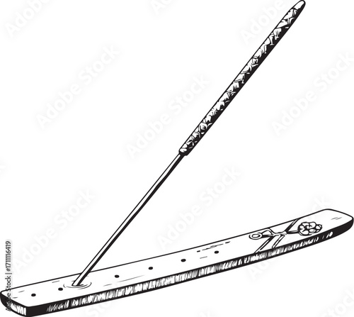 Aromatherapy Incense stick for Meditation Vector Illustration, Sketch Drawing Line Linear Symbol Icon Engraving Coloring Book, Hand-drawn Doodle Black and White Isolated