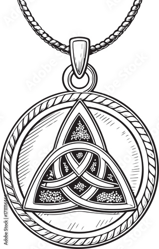 Amulet Talisman Vector Illustration, Sketch Drawing Line Linear Symbol Icon Engraving Coloring Book, Hand-drawn Doodle Black and White Isolated