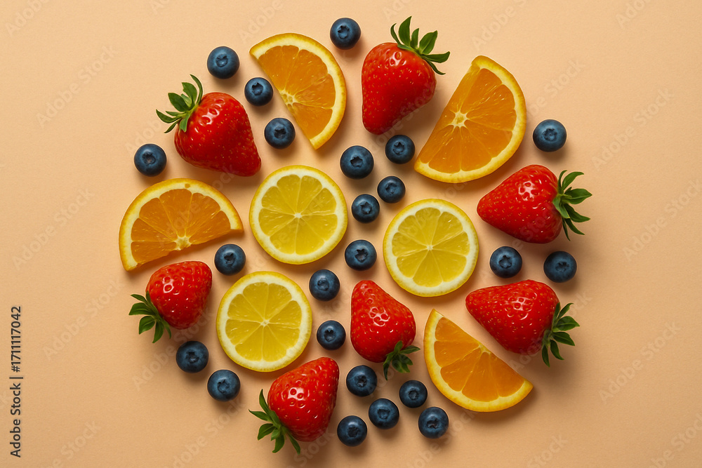 Naklejka premium Colorful Fruit Circle Composition