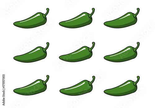 Pattern of Fresh Green Jalapeno Peppers with Stems.