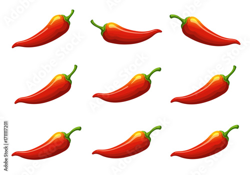 Pattern of Red Chili Peppers with Green Stems Illustration.