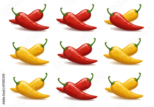Red and Yellow Chili Peppers Illustration Spicy Food Ingredients Culinary Theme.