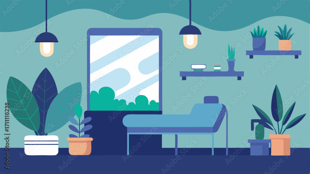 Fototapeta premium Calming Environment The clinic featuring soothing plants and ambient lighting creating a calming atmosphere for the patient during the consultation.
