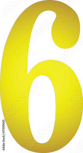 Golden 3D vector illustration of the number six as a symbol or sign, made of gold coins and white gold